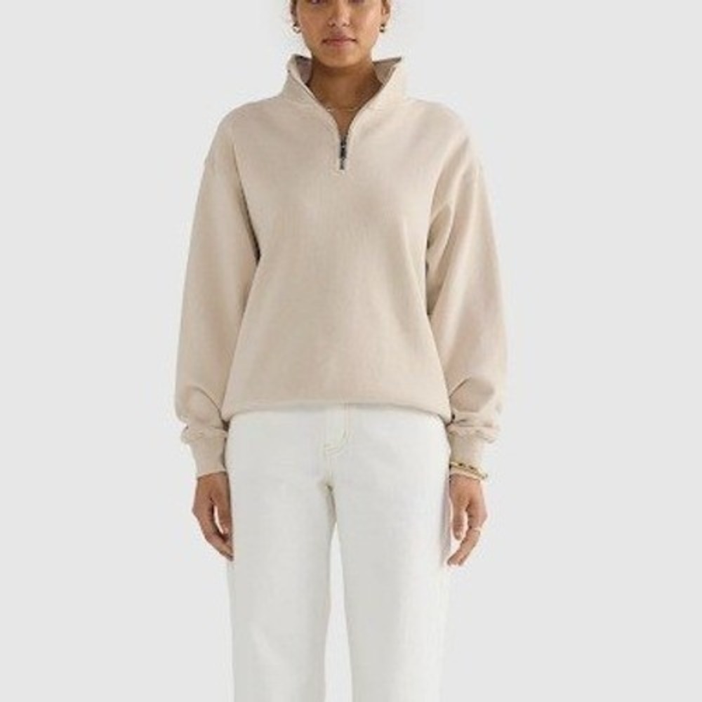 ORTC‎ Ava Ribbed Quarter Zip Bone Sweatshirt Pullover Size 6 NEW 100% Cotton